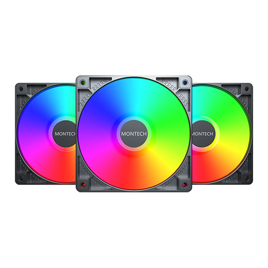 Montech GF120 ARGB PWM 120mm Black Case Fan - 3 Pack w/ Fan Hub