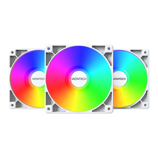 Montech GF120 ARGB PWM 120mm White Case Fan - 3 Pack w/ Fan Hub