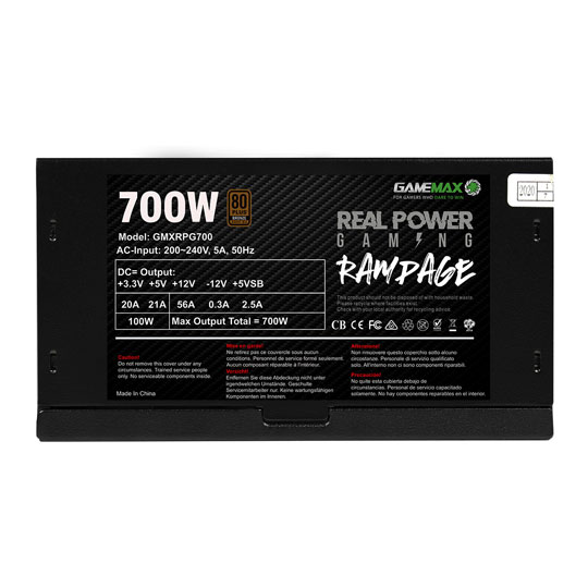 GameMax GMXRPG700 700W Black Wired 80 Plus Bronze ATX Power Supply : image 3