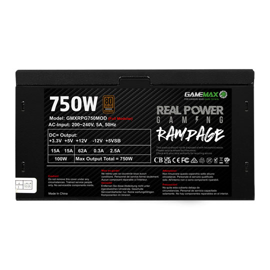 GameMax GMXRPG750MOD 750W Black Wired 80 Plus Bronze ATX Power Supply : image 3