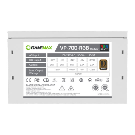GameMax VP-700-RGB 700W White Semi-Modular 80 Plus Bronze Power Supply : image 3