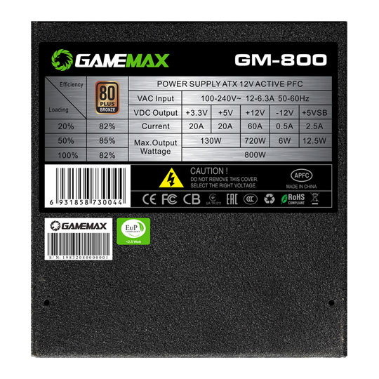 GameMax GM-800 800W Black Semi-Modular 80 Plus Bronze ATX Power Supply - White Box : image 3