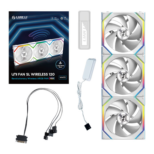 Lian Li UNI FAN SL Wireless Blade 120mm ARGB PWM Fan White 3PK With Hub : image 4