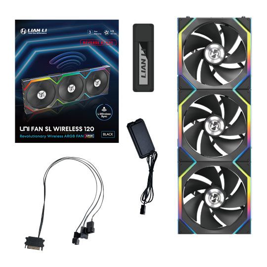 Lian Li UNI FAN SL Wireless Reverse Blade 120mm ARGB PWM Fan Black 3PK With Hub : image 4