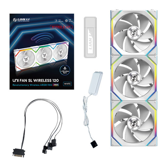 Lian Li UNI FAN SL Wireless Reverse Blade 120mm ARGB PWM Fan White 3PK With Hub : image 4