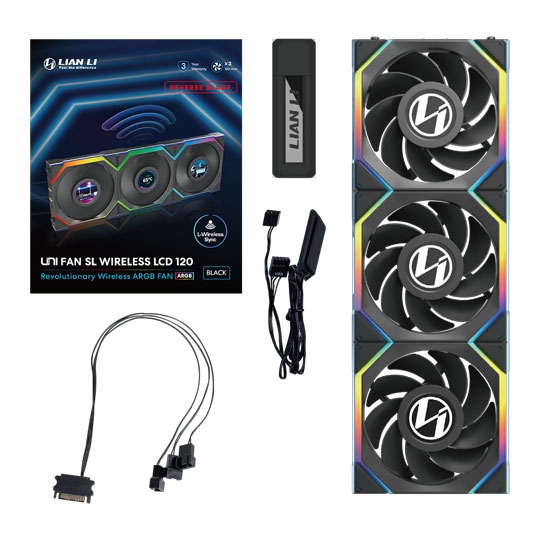 Lian Li UNI FAN SL Wireless Reverse Blade LCD 120mm ARGB PWM Fan Black 3 Pack With Hub : image 4