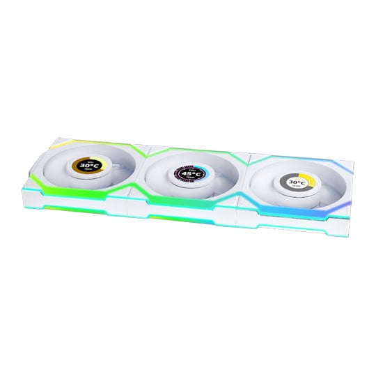 Lian Li UNI FAN SL Wireless Reverse Blade LCD 120mm ARGB PWM Fan White 3 Pack With Hub