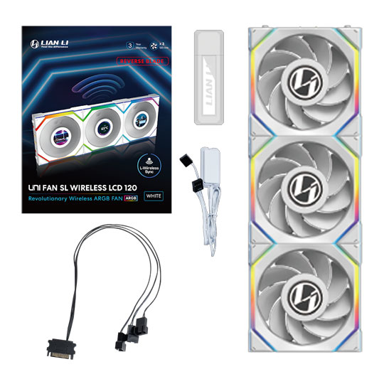 Lian Li UNI FAN SL Wireless Reverse Blade LCD 120mm ARGB PWM Fan White 3 Pack With Hub : image 4