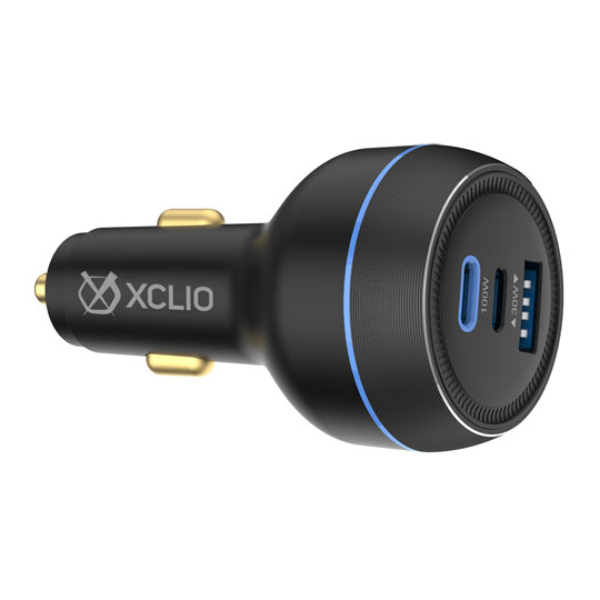 Xclio Premium 130W Ultra Fast PD Dual USB-C + USB-A Metal Car Charger for Laptops/Phones/Tablets