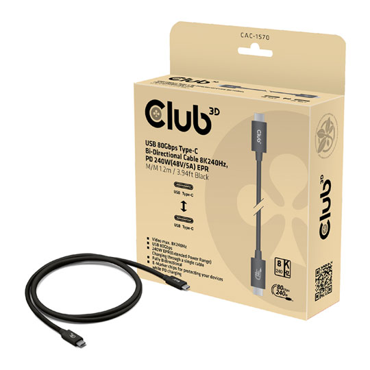 Club3D 1.2m Black 80Gbps Certified USB Type-C to USB Type-C Cable