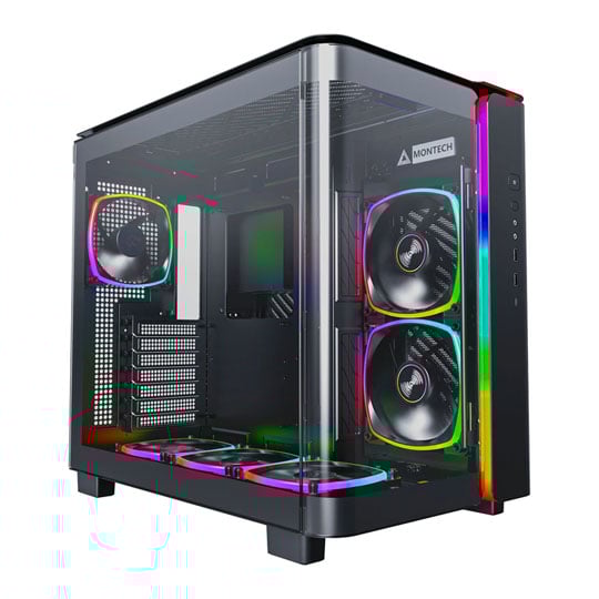 Open Box Montech KING 95 PRO Black Mid Tower Dual Chamber Case with 6 ARGB Fans and 10 Port ARGB Hub
