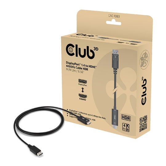 Club3D CAC-1083 3M DisplayPort 1.4 to HDMI 2.0b Adapter Cable