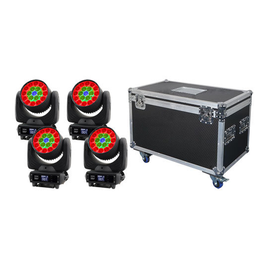 Equinox Fusion 260ZR MKII Moving Head Wash Lights x 4 with Flight Case