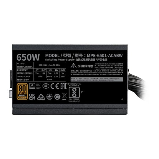 Cooler Master MWE Bronze 650 V3 230V 650 Watt ATX 3.1 Fully Wired 80+ Bronze PSU/Power Supply : image 3