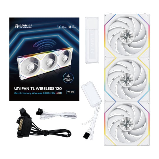 Lian Li UNI TL Wireless 120mm ARGB PWM Fan White 3 Pack with L-Wireless Hub : image 4