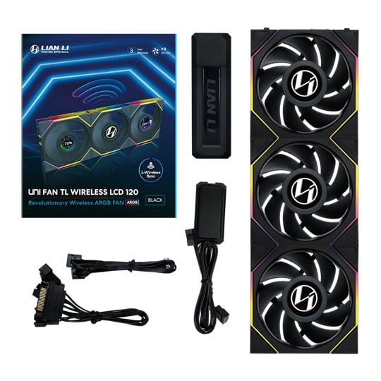 Lian Li UNI TL LCD Wireless 120mm ARGB PWM Fan Black 3 Pack with L-Wireless Hub : image 4