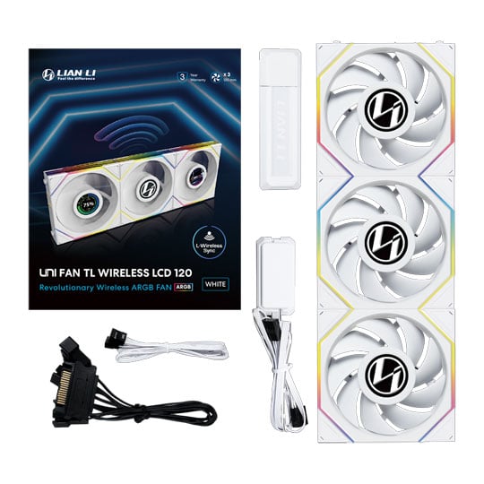 Lian Li UNI TL LCD Wireless 120mm ARGB PWM Fan White 3 Pack with L-Wireless Hub : image 4