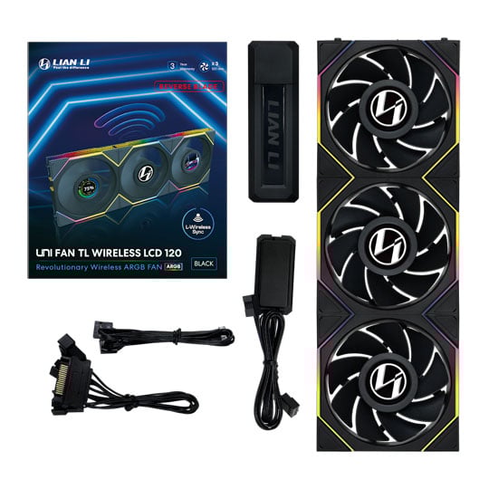 Lian Li UNI TL LCD Wireless Reverse Blade 120mm ARGB PWM Fan Black 3 Pack with L-Wireless Hub : image 4