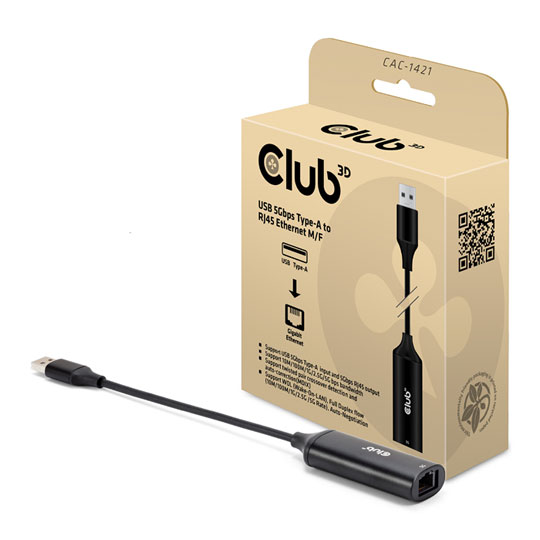 Club 3D USB 5Gbps Type-A to RJ45 Ethernet M/F Adapter