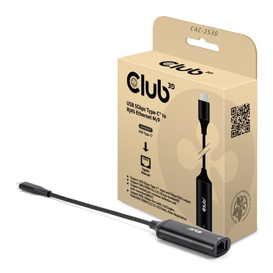 Club 3D USB 5Gbps Type-C to RJ45 Ethernet M/F Adapter