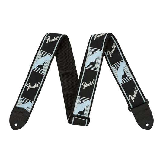 Fender Monogrammed Strap, Black/Light Grey/Blue, 2"