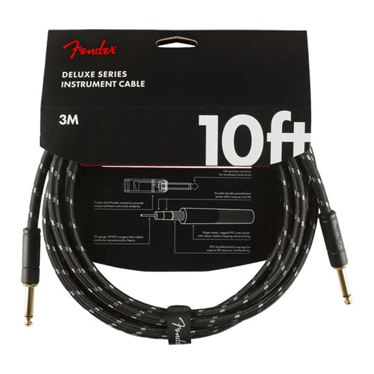 Fender Deluxe Series Instrument Cable, Straight/Straight, Black Tweed (10 ft)