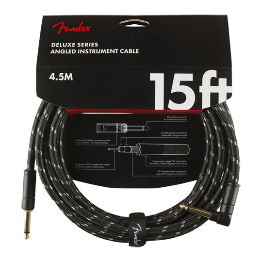 Fender Deluxe Series Instrument Cable, Straight/Angle, Black Tweed (15 ft)