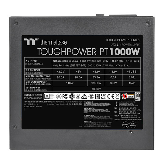 Thermaltake Toughpower PT 1000W Fully Modular 80+ Platinum PCIE 5.1 ATX3.1 Power Supply : image 4