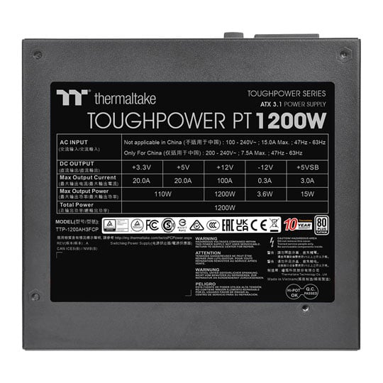 Thermaltake Toughpower PT 1200W Fully Modular 80+ Platinum PCIE 5.1 ATX3.1 Power Supply : image 4