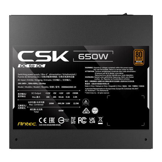Antec CSK650DC 650W 80PLUS Bronze Fully Wired ATX 2.52 PSU / Power Supply : image 4