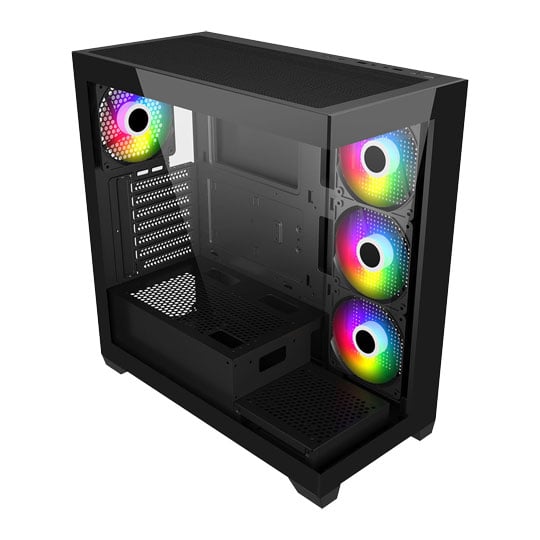 FSP M340 Tempered Glass Mid Tower PC Gaming Case with 4x 120mm ARGB Fans Black