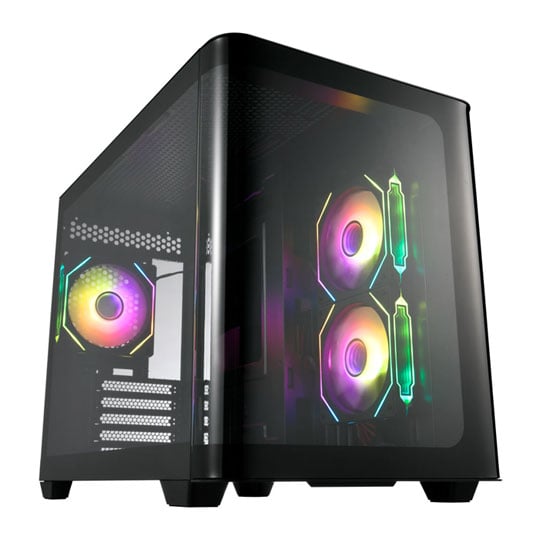 FSP S380 ARGB Dual Chamber MicroATX Tempered Glass PC Gaming Case with 3x 120mm ARGB Fans Black