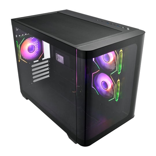 FSP S380 ARGB Dual Chamber MicroATX Tempered Glass PC Gaming Case with 3x 120mm ARGB Fans Black