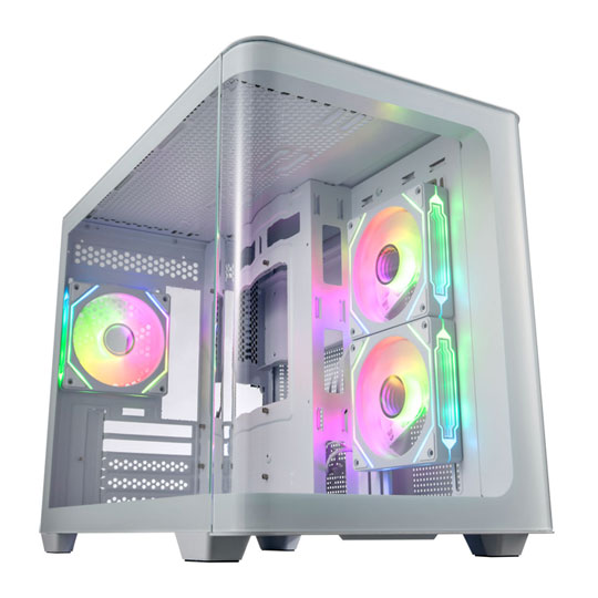 FSP S380 ARGB Dual Chamber MicroATX Tempered Glass PC Gaming Case with 3x 120mm ARGB Fans White