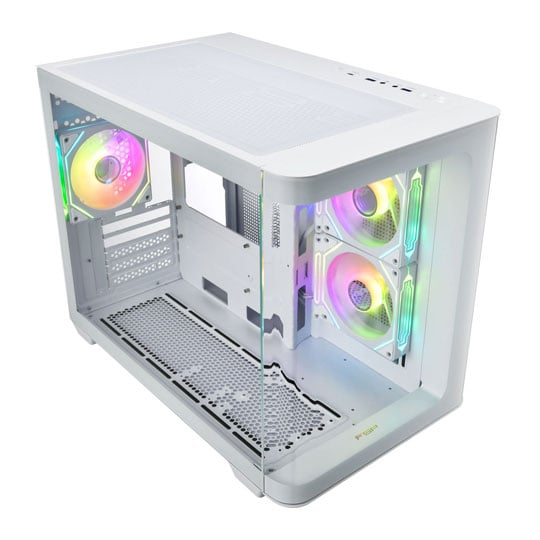 FSP S380 ARGB Dual Chamber MicroATX Tempered Glass PC Gaming Case with 3x 120mm ARGB Fans White