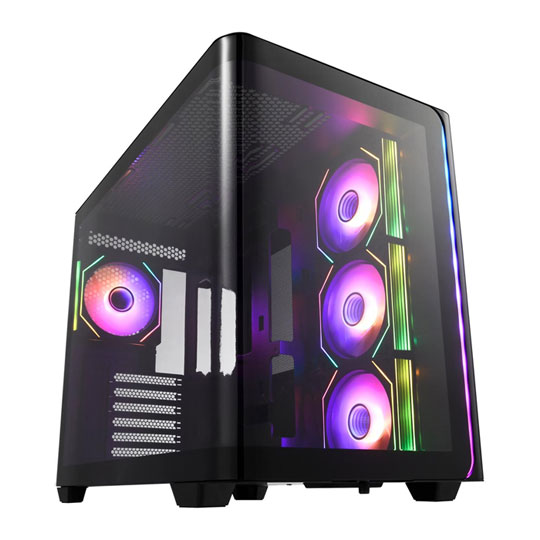 FSP M580 ARGB Dual Chamber Mid Tower Tempered Glass PC Gaming Case with 4x120mm ARGB Fans Black