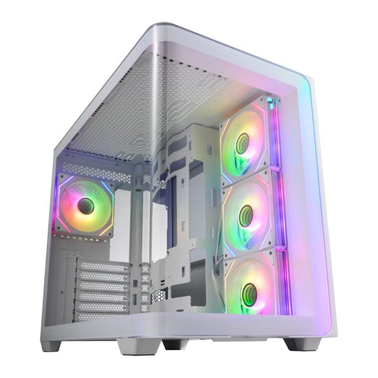 FSP M580 ARGB Dual Chamber Mid Tower Tempered Glass PC Gaming Case with 4x 120mm ARGB Fans White