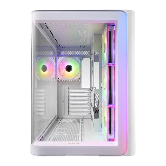 FSP M580 ARGB Dual Chamber Mid Tower Tempered Glass PC Gaming Case with 4x 120mm ARGB Fans White