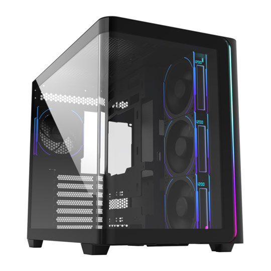 FSP M580PLUS Case Black ARGB Dual Chamber Mid Tower Tempered Glass PC Gaming Case with 4x 120mm ARGB