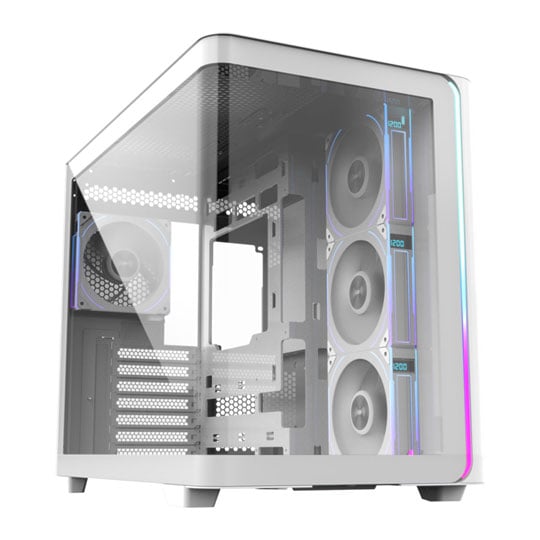 FSP M580PLUS ARGB Dual Chamber Mid Tower Tempered Glass PC Gaming Case with 4x 120mm ARGB Fans White