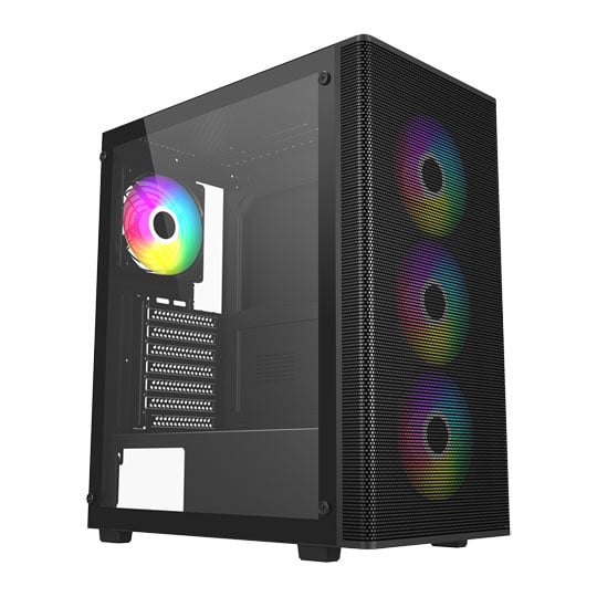 FSP M220 Tempered Glass Mid Tower PC Gaming Case with 4x 120mm ARGB Fans Black