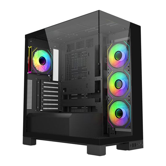 FSP M540 ARGB Dual Chamber Mid Tower Tempered Glass PC Gaming Case with 4x 120mm ARGB Fans Black