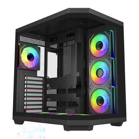 FSP U580 ARGB Dual Chamber Mid Tower Tempered Glass PC Gaming Case with 7x 120mm ARGB Fans Black