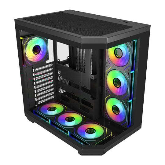 FSP U580 ARGB Dual Chamber Mid Tower Tempered Glass PC Gaming Case with 7x 120mm ARGB Fans Black