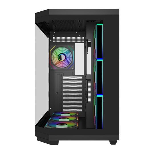 FSP U580 ARGB Dual Chamber Mid Tower Tempered Glass Gaming Case inc 7x 120mm ARGB Fans Black : image 3