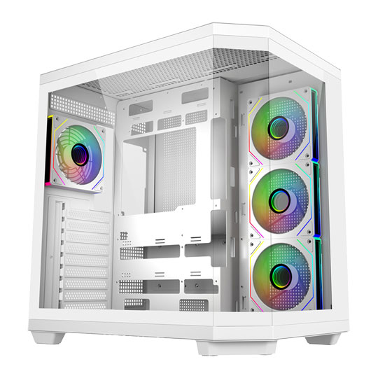 FSP U580 ARGB Dual Chamber Mid Tower Tempered Glass PC Gaming Case with 7x 120mm ARGB Fans White