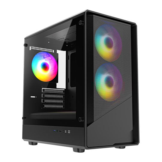 CiT Level 5 Black Micro-ATX Mesh PC Gaming Case with ARGB Fans