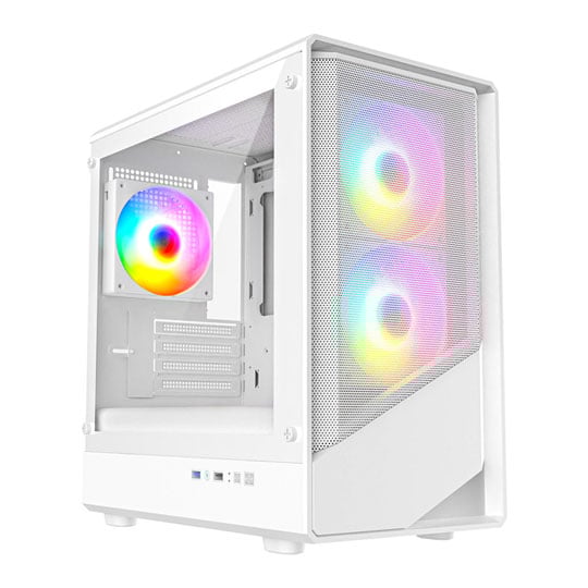 CiT Level 5 White Micro-ATX Mesh PC Gaming Case with ARGB Fans