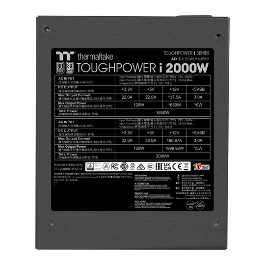 Thermaltake Toughpower i2000W Fully Modular 80+ Titanium PCIE 5.1 ATX3.1 Power Supply : image 4