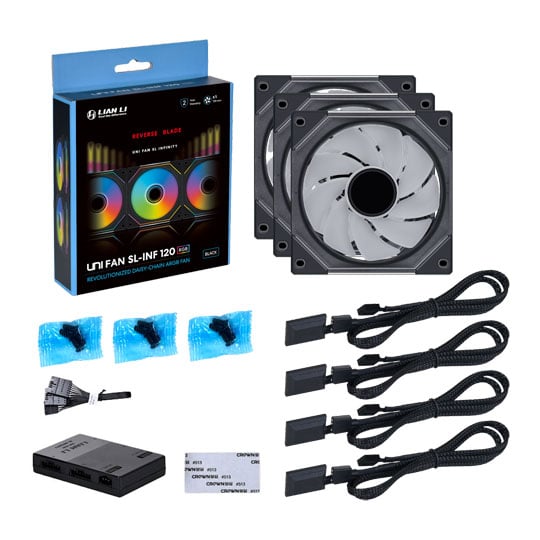 Lian Li UNI FAN SL Infinity Mirror Reverse Blade 120mm ARGB PWM Fan Black 3PK With Hub : image 4